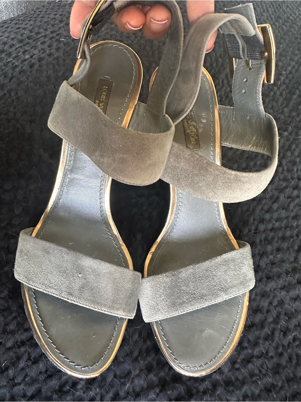 Louis Vuitton Gray Suede Strappy Heeled Sandals